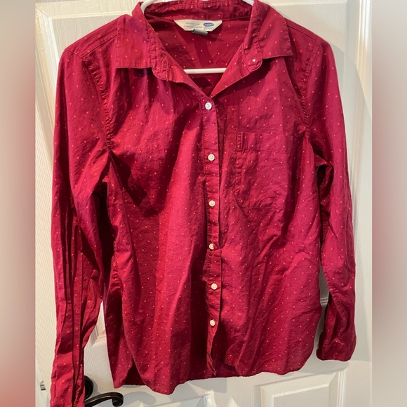 Old Navy Class Shirt Pink Polka Dot Button Up - Picture 1 of 7